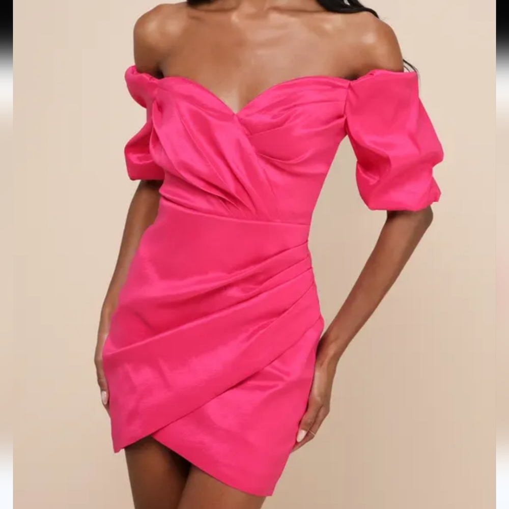 LULU'S OFF-THE-SHOULDER HOT PINK MINI DRESS SIZE SMALL
